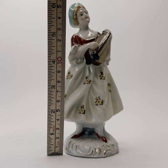 Occupied Japan Figurine 18th Century Lady w/Mandolin Hand Painted 1945-1952 VTG - Picture 7 of 10